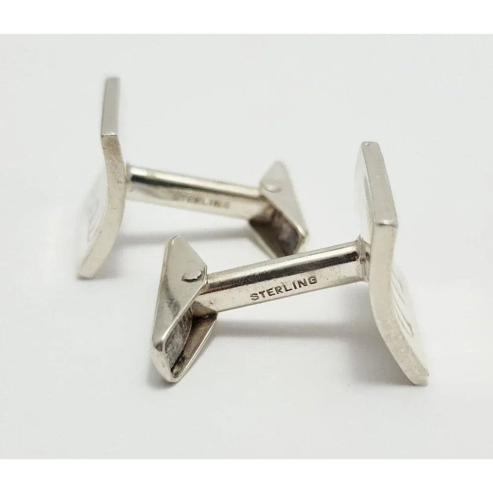 Vintage Rare Allan Adler Sterling Silver Square Modernist Cufflinks w/ Monogram